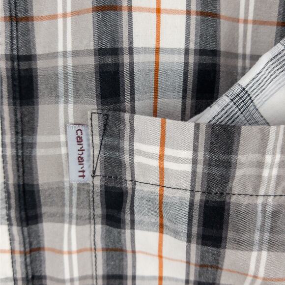 Carhartt Work Shirt Men's Small Relaxed Fit Plaid White Gray Logo 100% Cotton - Picture 6 of 10